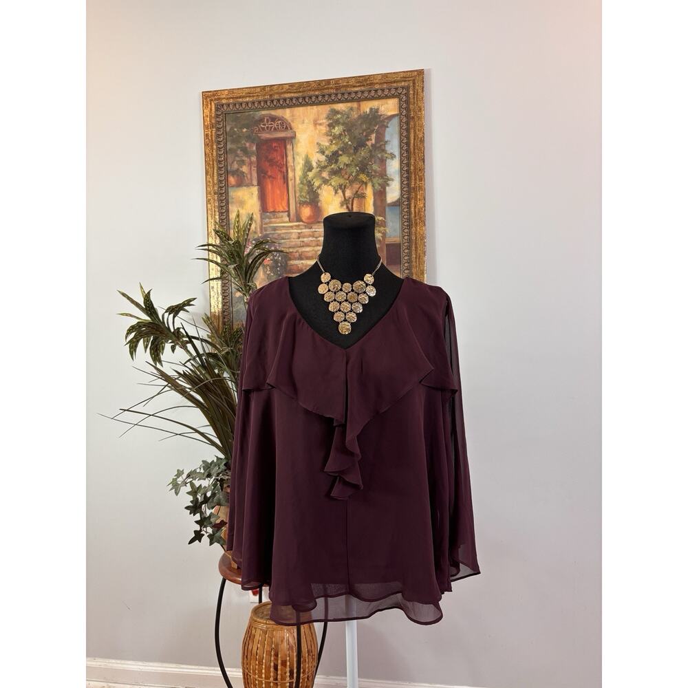 Jennifer Lopez Women Top Size L V-Neck 3/4 Sleeve Cottage Core Prairie Purple